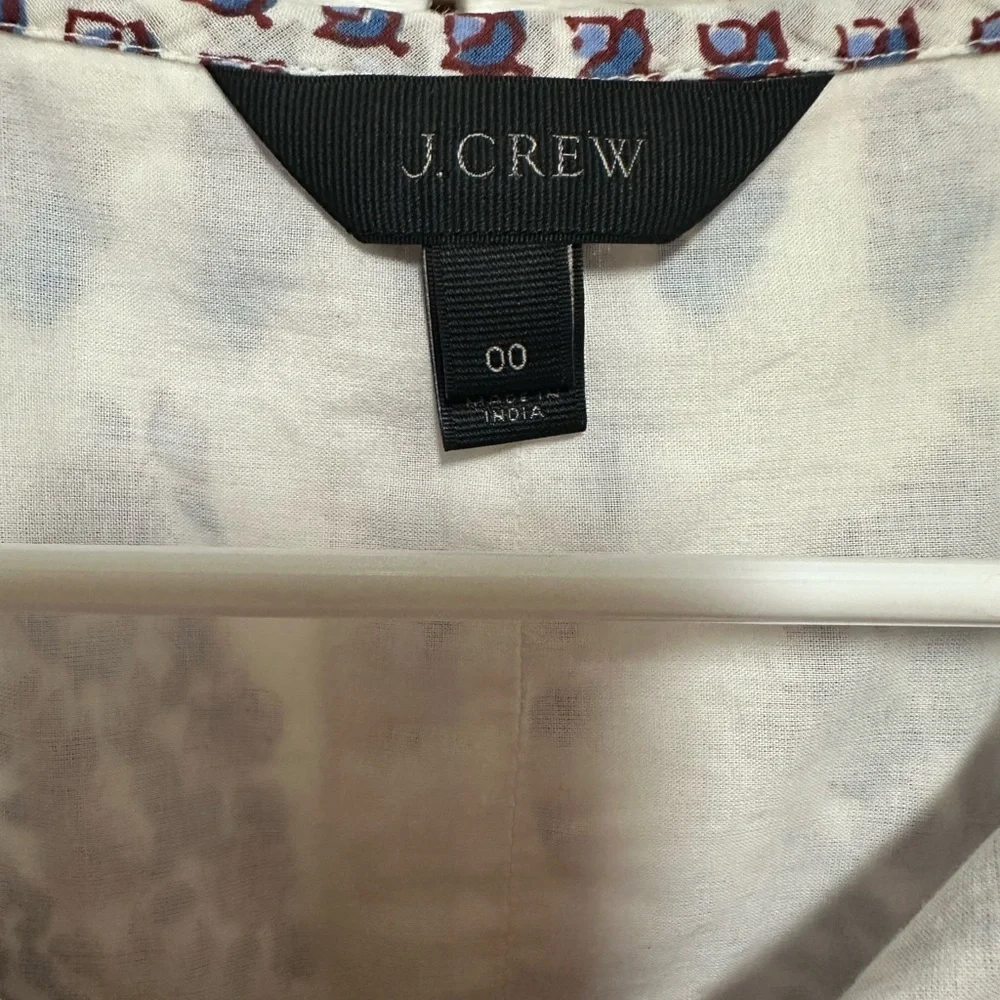 J. Crew‎ Blue and Purple Patterned Blouse Tassels Tie Neckline